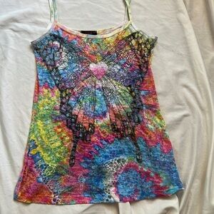 Party  sparkly multicolor overlay semi sheer top. Crystal detail soft and lite L